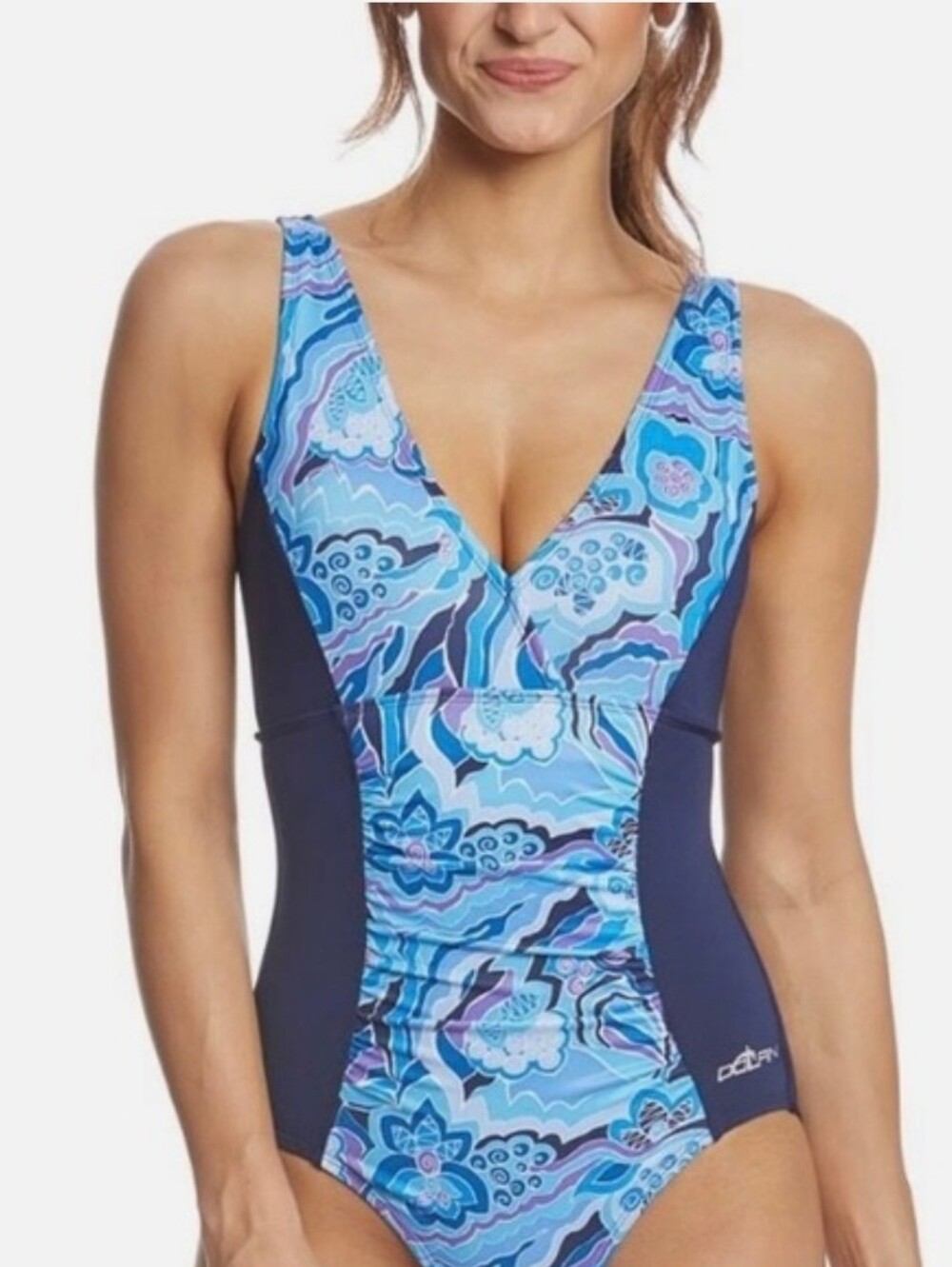 Dolfin Aquashape Iris Blue One-Piece Swimsuit Size 24 NWT